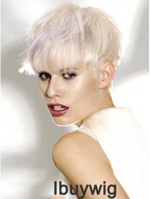 Monofilament Boycuts Short Straight 8 inch Platinum Blonde Ideal Fashion Wigs
