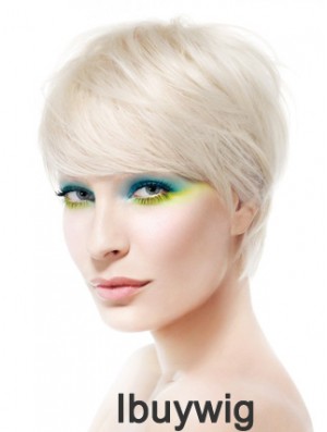 Lace Front Boycuts Short Straight 8 inch Platinum Blonde Soft Fashion Wigs