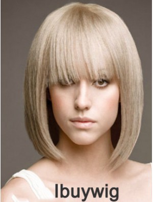 Full Lace Bobs Chin Length Straight 12 inch Platinum Blonde Beautiful Fashion Wigs