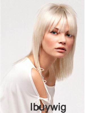 Lace Front With Bangs Shoulder Length Straight 14 inch Platinum Blonde No-Fuss Fashion Wigs