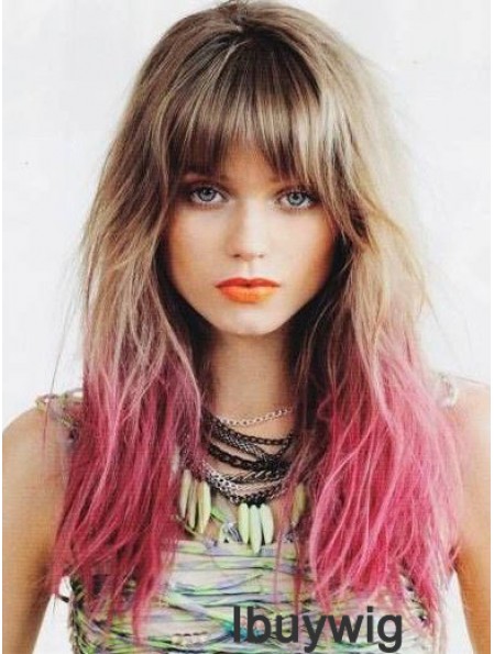 Perfect Ombre/2 Tone Long Straight With Bangs 22 inch Human Lace Wigs