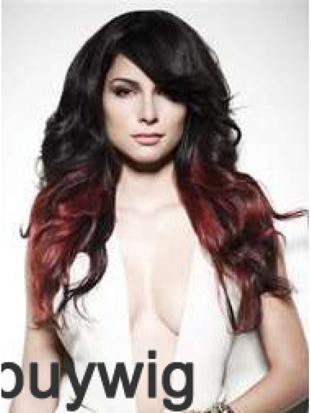 Stylish Ombre/2 Tone Long Wavy With Bangs 22 inch Human Lace Wigs
