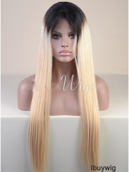 Long Ombre/2 Tone Straight Without Bangs Cheapest African American Wigs