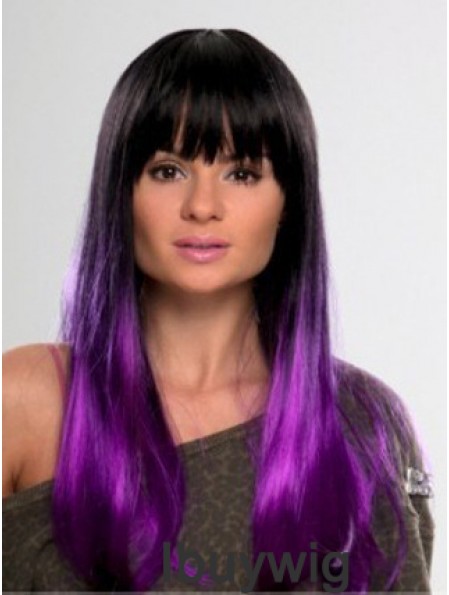 Long Straight With Bangs Lace Front 10 inch Affordable Black Women Wigs
