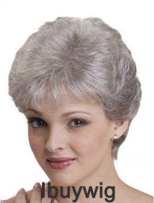Short Grey Wigs With Synthetic Capless Straight Style