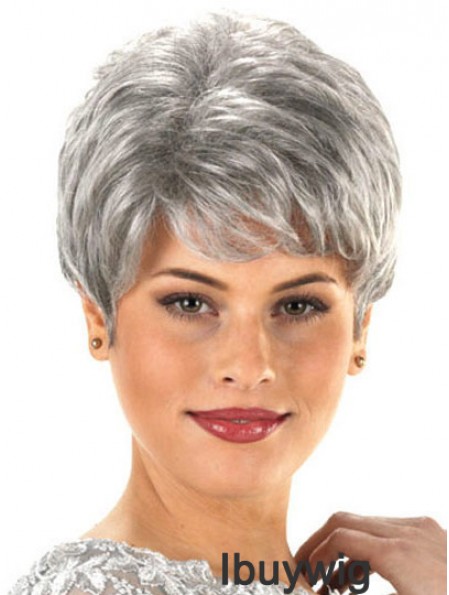 Durable Synthetic Cheap Short Wavy Grey Wigs For Older Women