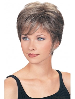 Great Wigs For The Elderly Lady Cropped Length Wavy Style Grey Cut