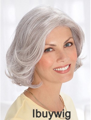 Grey Short Wig Remy Human Wavy Style Chin Length With Capless