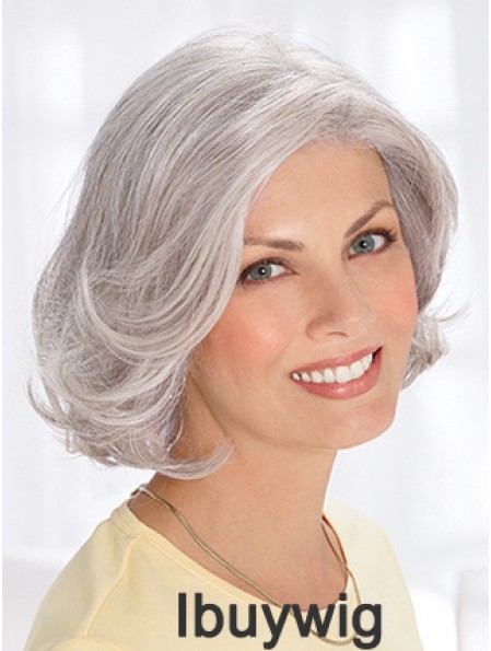 Grey Short Wig Remy Human Wavy Style Chin Length With Capless