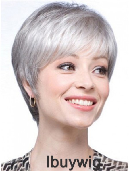 Short Wigs UK Straight Style With Capless Grey Cut