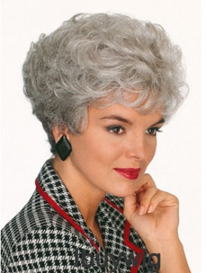 Professional Wigs With Capless Curly Style Short Length Grey Cut