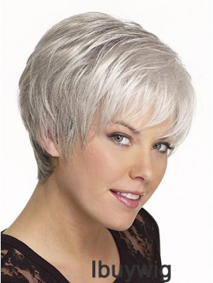 Synthetic Cropped Straight Capless Elderly Lady Wigs