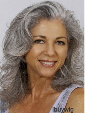 Human Hair Wavy 100% Hand-tied 14 inch Exquisite Shoulder Length Grey Wigs