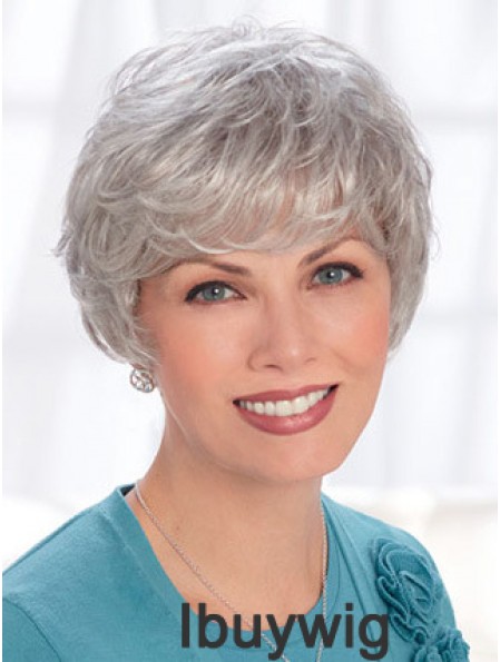 Lace Front Wigs Human Hair Short Length Wavy Style Grey Cut