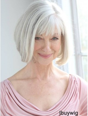 Real Hair Wigs With Remy Capless Grey Cut Chin Length