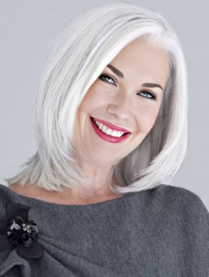 Straight Lace Front 14 inch Top Chin Length Grey Wigs