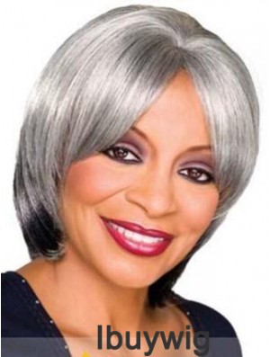 Straight Capless 10 inch Sassy Chin Length Grey Wigs