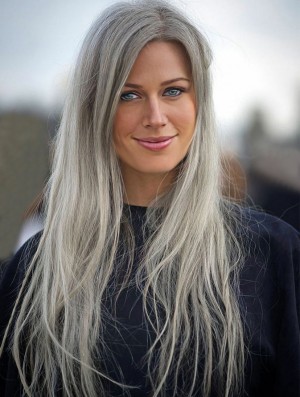 Mono Wig With Synthetic Straight Style Long Length Grey Cut