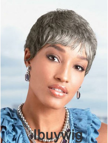 Ladies Grey Wigs Chin Length Straight Style Grey Cut