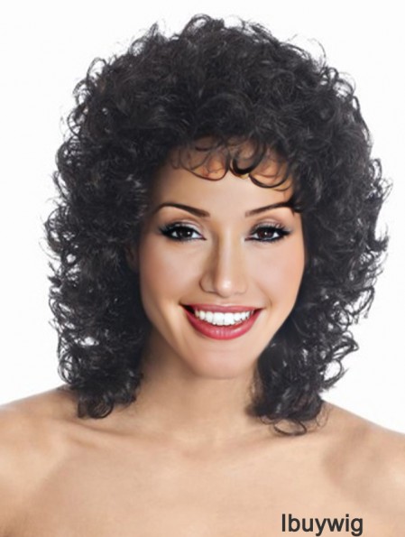 Shoulder Length Black Curly Layered Sleek African American Wigs