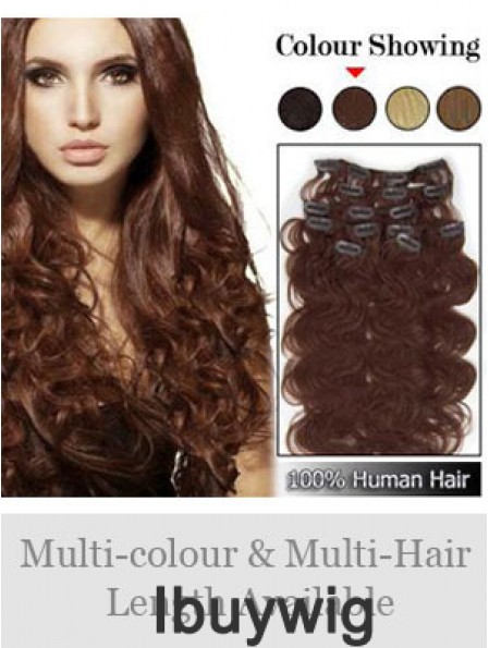 High Quality Auburn Wavy Remy Human Hair Clip In Hair Extensions