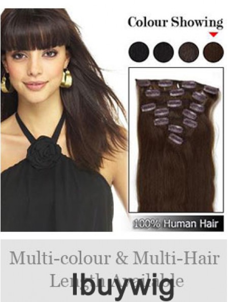 Flexibility Brown Straight Remy Human Hair Clip In Hair Extensions