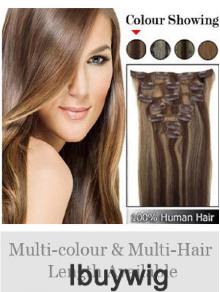 Beautiful Brown Straight Remy Human Hair Clip In Hair Extensions