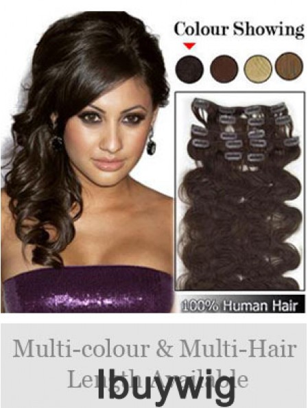 Modern Brown Wavy Remy Human Hair Clip In Hair Extensions