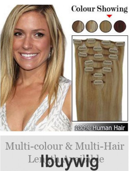 Durable Blonde Straight Remy Human Hair Clip In Hair Extensions