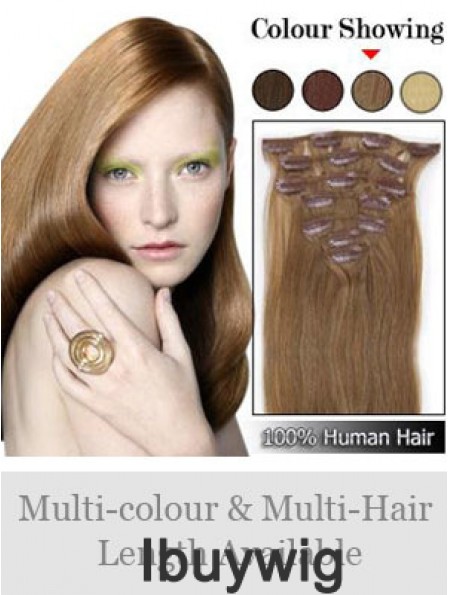 New Brown Straight Remy Human Hair Clip In Hair Extensions