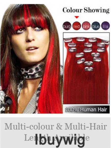 Top Red Straight Remy Human Hair Clip In Hair Extensions