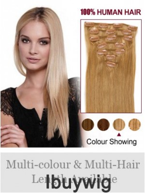 Top Blonde Straight Remy Human Hair Clip In Hair Extensions