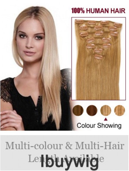 Top Blonde Straight Remy Human Hair Clip In Hair Extensions