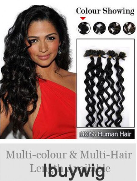 Black Curly New Nail/U Tip Hair Extensions