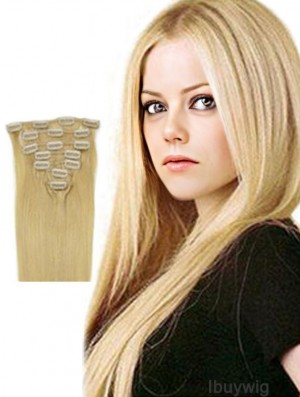 Clip In Hair Extensions Blonde Color Straight Style With Remy