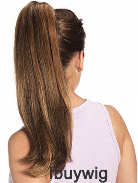 Human Hair Ponytail Long Length Straight Style Auburn Color